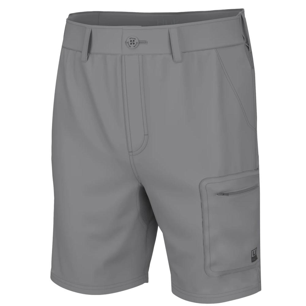 Chattanooga Huk Next Level 7-inch overcast grey quick-dry lightweight shorts, XL size, casual athletic apparel, front view.