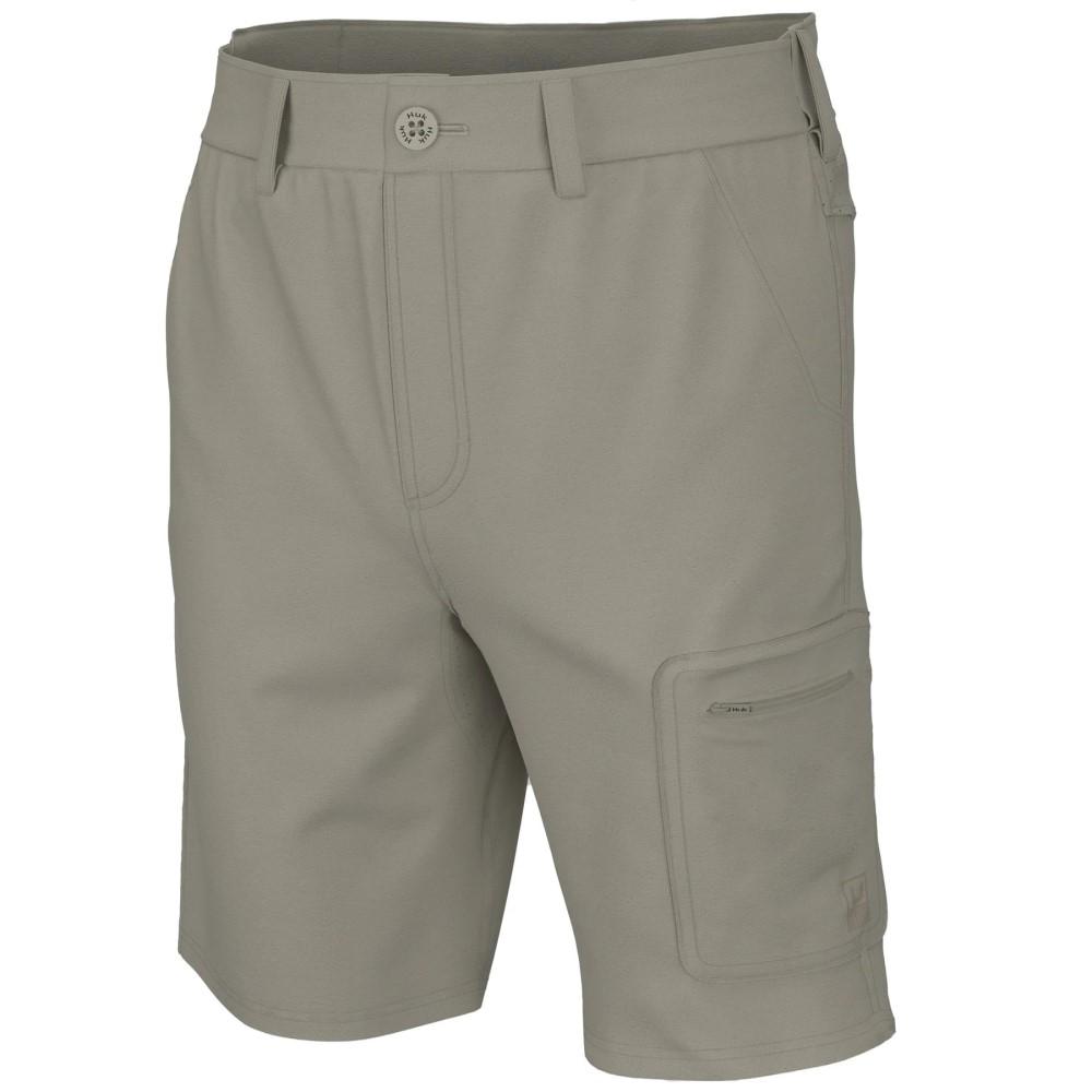 Chattanooga HUK NXTLVL 10.5 khaki lightweight casual shorts for men, size L, with a relaxed fit and performance fabric.
