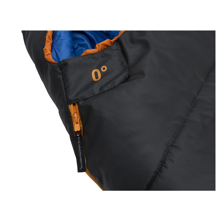 Chattanooga Alps Mountaineering Blaze 0° sleeping bag in charcoal orange, 32x80 inches, insulated for warmth and comfort.