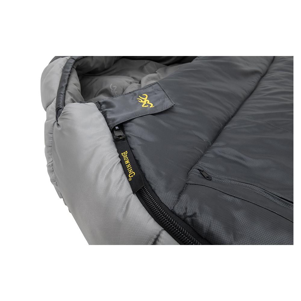Chattanooga Browning Camping McKinley 0 Degree Sleeping Bag in grey, 36x90 inches, showcasing warm, comfortable outdoor sleeping gear.