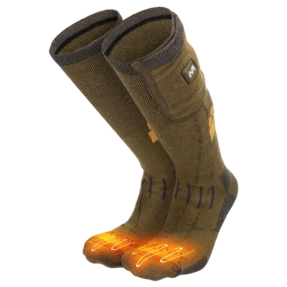 Chattanooga Muddy Nucleus heated socks in brown clay, adjustable, warm, comfortable footwear designed for cold weather.