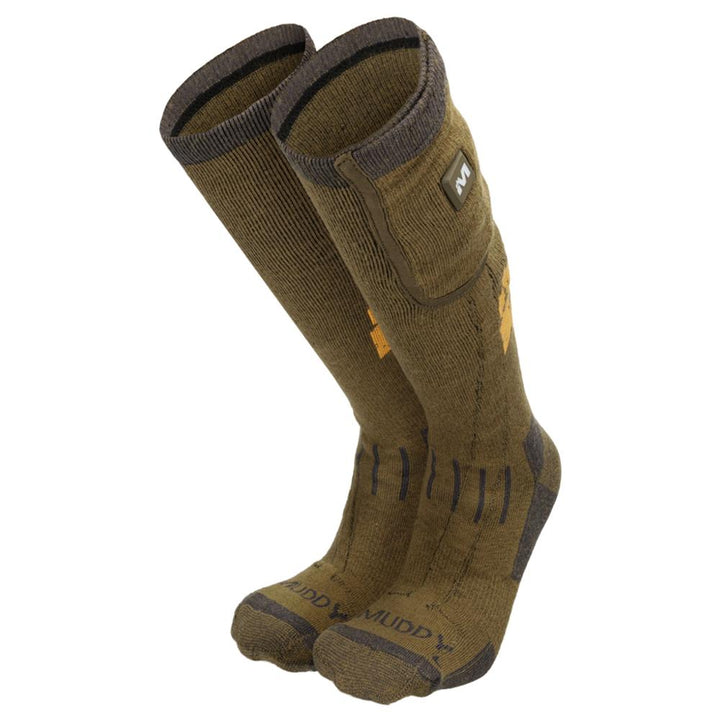 Chattanooga Muddy Nucleus heated socks in brown clay, adjustable and warm, comfortable footwear for cold weather.