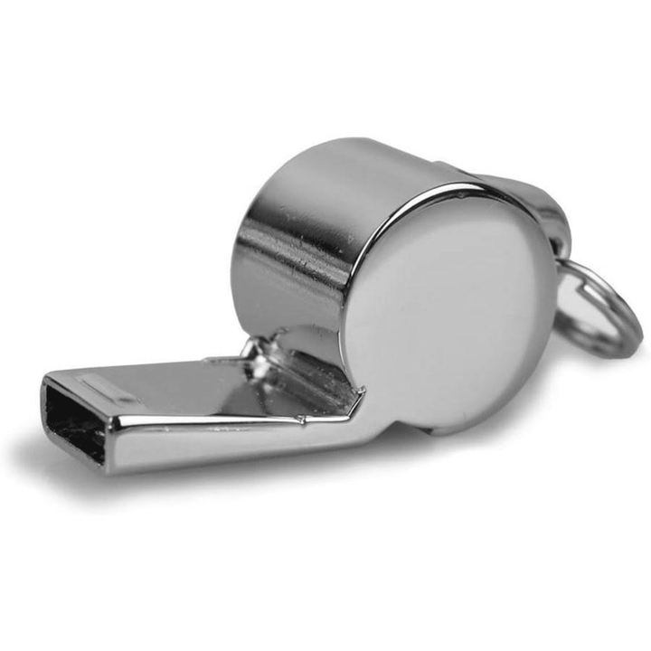 Chattanooga Omnipet Acme 59.5 Thunderer solid brass whistle, medium pitch, 114 dBA, sport and safety whistle in a close-up shot.