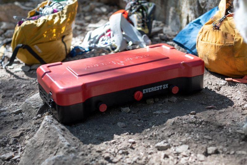 Chattanooga Camp Chef Mountain Series Everest 2X high-output two-burner camping stove on outdoor surface