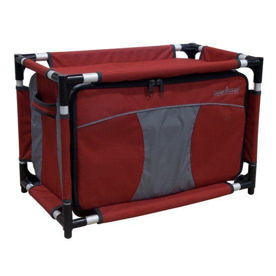 Chattanooga Camp Chef Mountain Series Sherpa table organizer for outdoor storage, featuring multiple compartments and portable design.