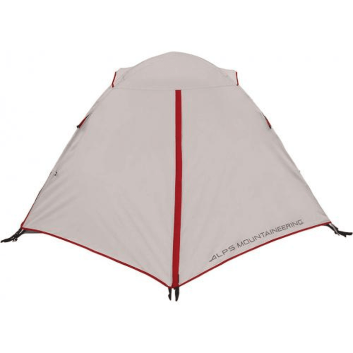 Chattanooga Alps Mountaineering Taurus 4-person polyester and fiberglass camping tent set up outdoors with rainfly and mesh windows