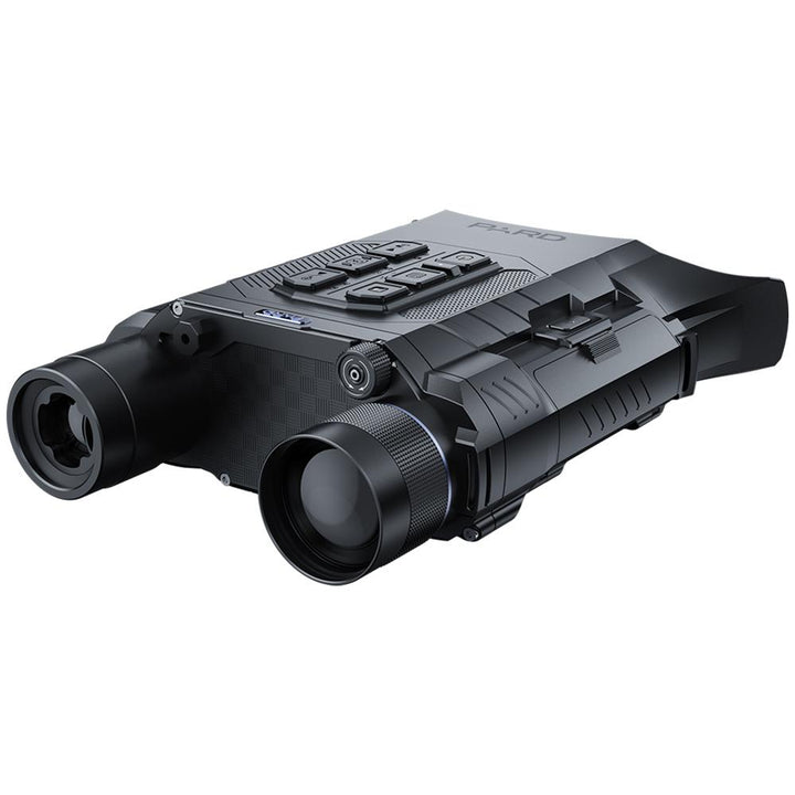 Chattanooga Pard Harrier 640-35 thermal binoculars with 35mm lens and built-in laser rangefinder, showing binoculars in hand.