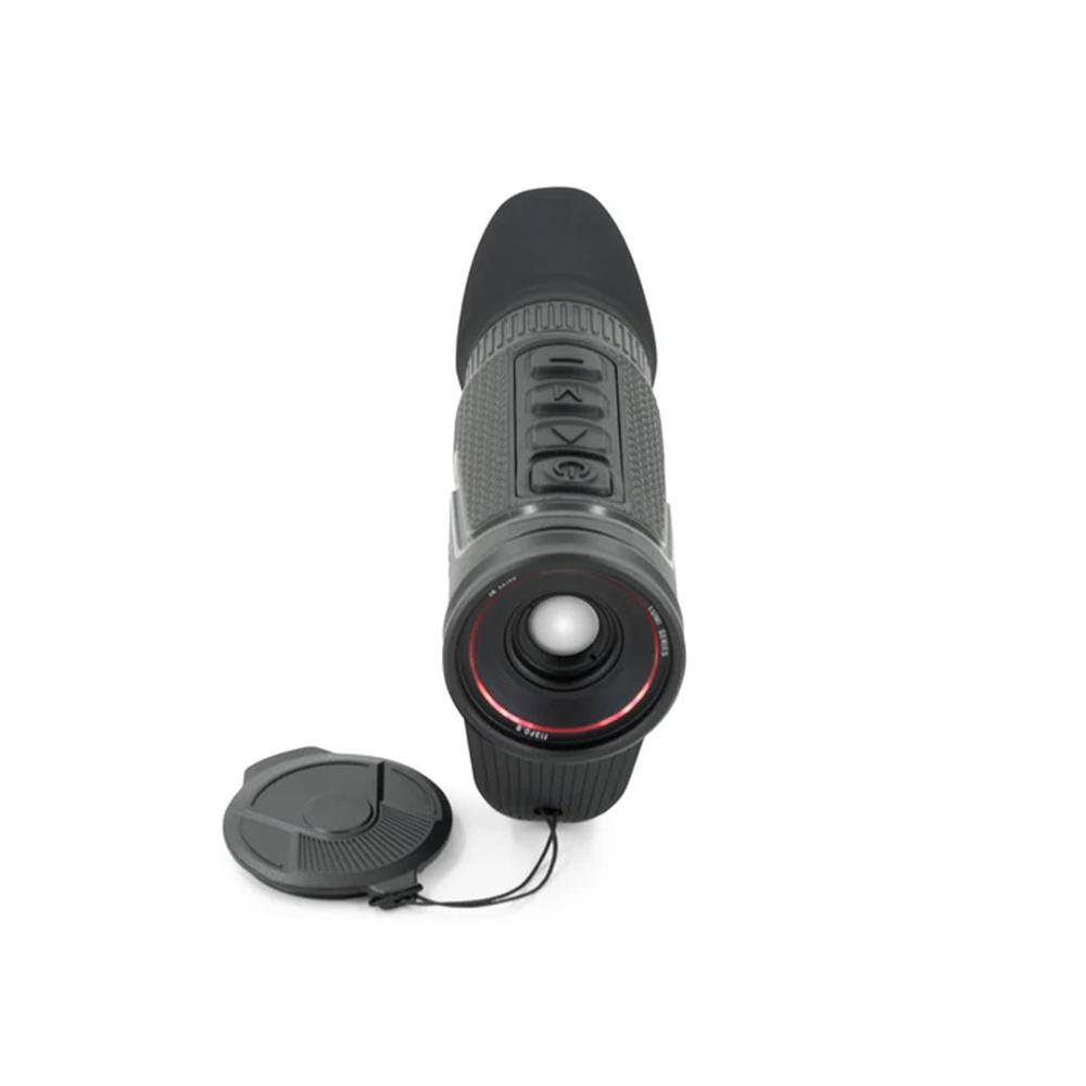 Chattanooga Nocpix LUMI P13 thermal monocular showing handheld device with 2x zoom, 256x192 thermal sensor, and 13mm lens for observation.