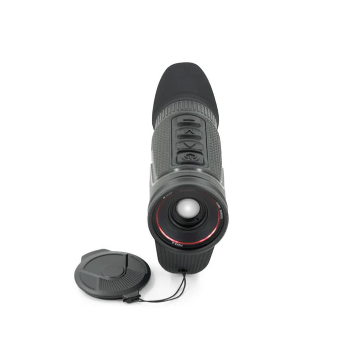 Chattanooga Nocpix LUMI P13 thermal monocular showing handheld device with 2x zoom, 256x192 thermal sensor, and 13mm lens for observation.