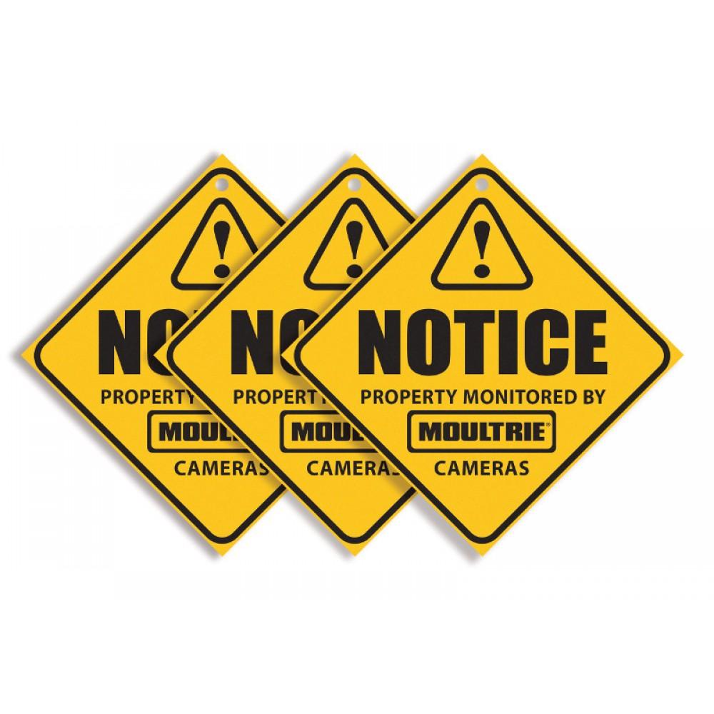 Chattanooga Moultrie trail camera surveillance signs, durable outdoor property notice, 3-pack for security and property protection.
