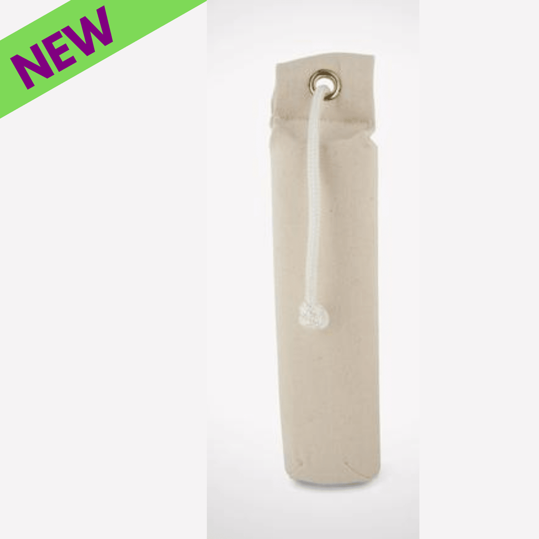 Chattanooga SportDOG natural canvas dog training dummy, regular size, used for effective canine training exercises.