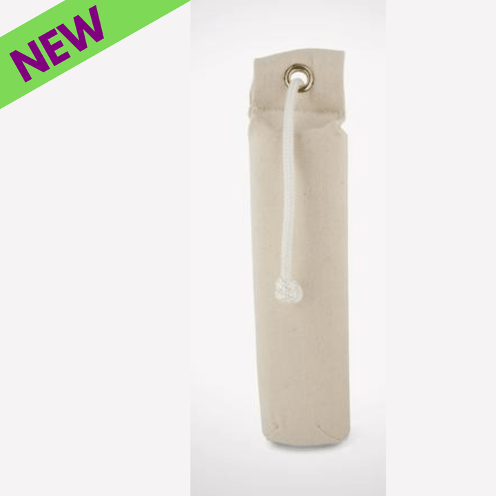 Chattanooga SportDOG natural canvas dog training dummy, regular size, used for effective canine training exercises.