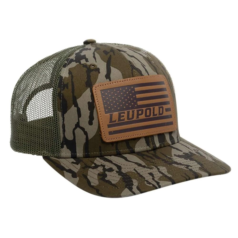 Leupold Leather Flag Trucker Hat Mossy Oak Bottomland Camo Green Adjustable Cap - POWER FIT SHOP — Powering Preparedness, Health & Home