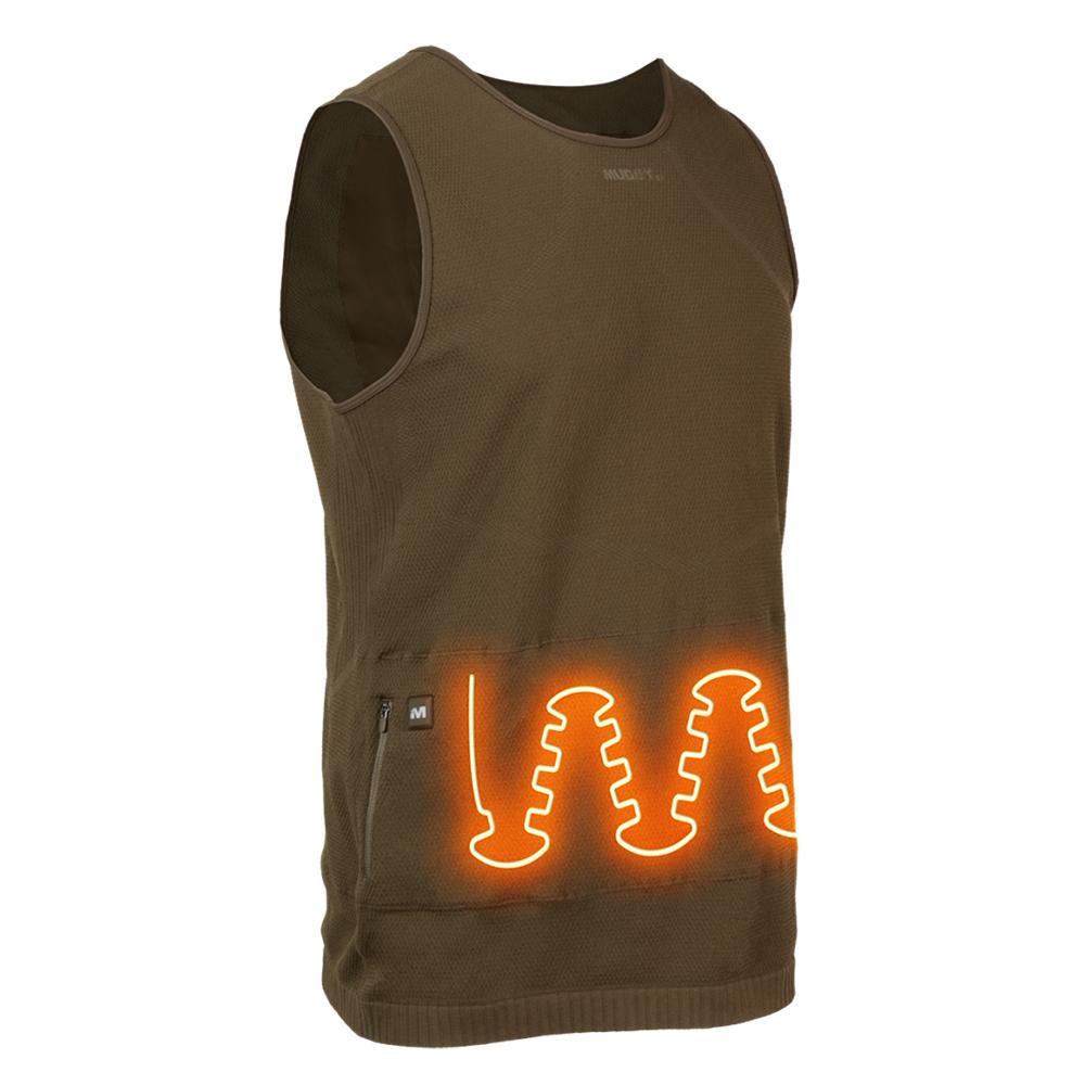 Chattanooga Muddy Nucleus heated turkey vest in brown, size S, featuring adjustable warm, comfortable layering apparel for outdoor hunting.