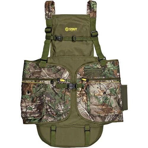 Chattanooga Specialties Edge Turkey Vest in Mossy Oak camouflage with multiple pockets and comfortable seat, size L/XL.