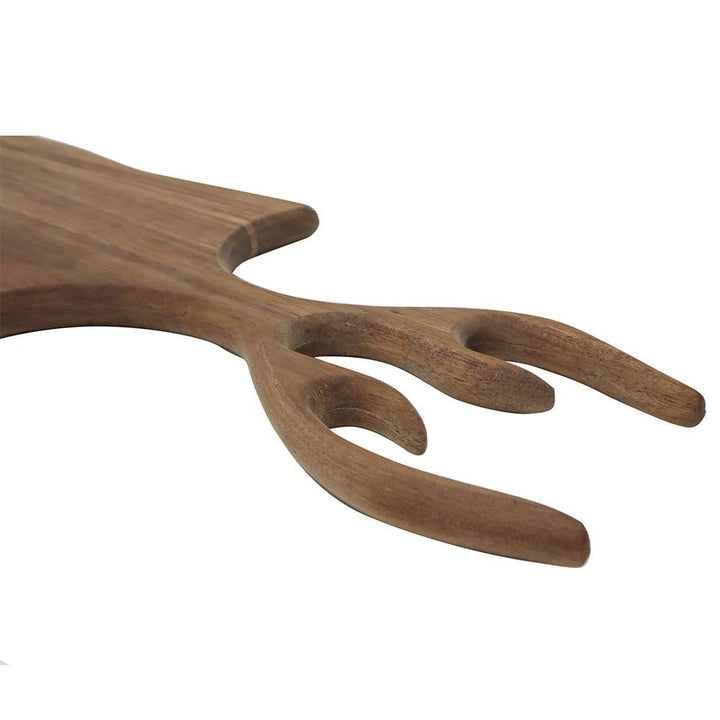 Chattanooga LEM Products antler-shaped cutting board with acacia wood surface, ideal for cheese and charcuterie serving.