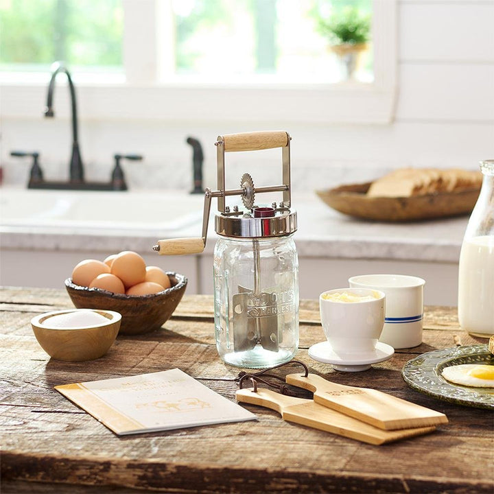Chattanooga LEM Products glass butter churner jar with handle for easy homemade creamy butter.