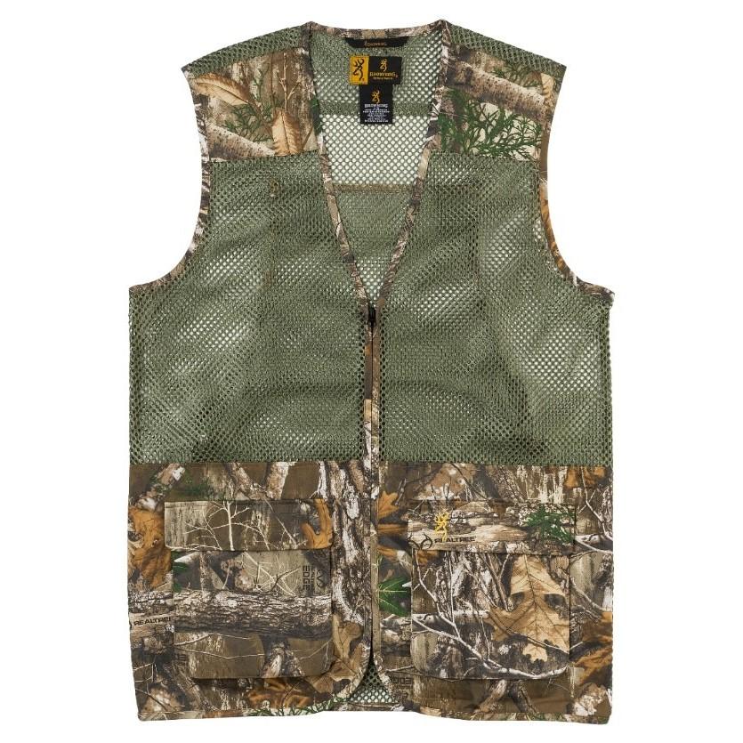 Chattanooga Browning Upland Dove Vest RTE M in camouflage, lightweight outdoor vest with multiple pockets for hunting or outdoor activities.