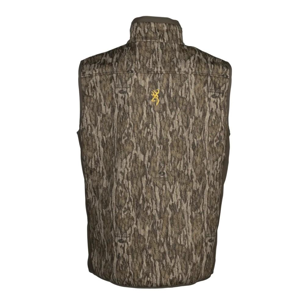Chattanooga Browning Field Pro vest in Mossy Oak Bottomland camo, lightweight, durable, breathable hunting vest for outdoor activities.