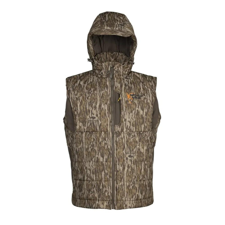 Chattanooga Browning insulated vest in Mossy Oak Bottomland camo, lightweight and warm for outdoor activities.