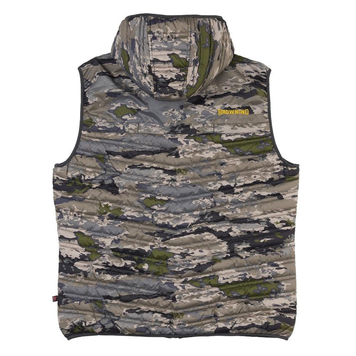 Chattanooga Browning packable puffer hooded vest in Ovix small, lightweight insulated vest with hood for outdoor wear.