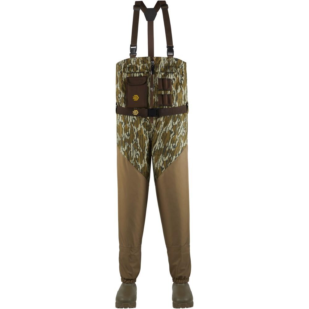 Chattanooga LaCrosse Alpha Agility Select Zip Mossy Oak Original Bottomland 1600G waders, size 12, with waterproof design and camouflage pattern.