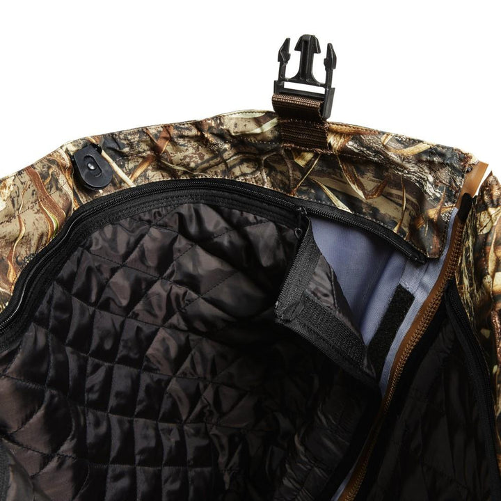 Chattanooga LaCrosse Alpha Agility Select Zip Mossy Oak Original Bottomland 1600G waders and wading boots, size 12, in a natural outdoor setting.