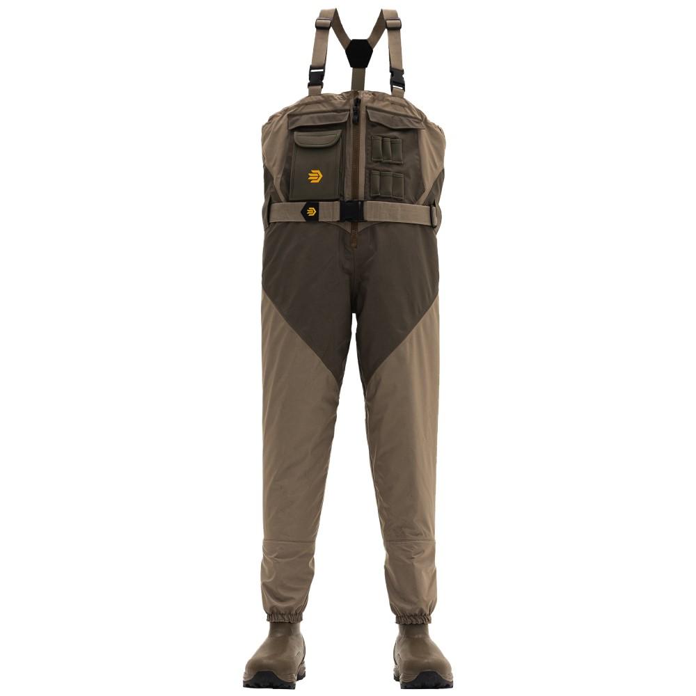 Chattanooga Lacrosse Alpha Agility Select Zip Waders in brown with 1600G insulation, waterproof, size 8, for fishing or outdoor water activities.