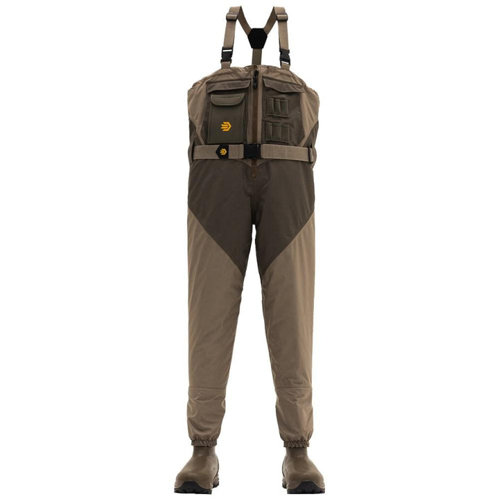 Chattanooga Lacrosse Alpha Agility Select Zip Waders in brown with 1600G insulation, waterproof, size 8, for fishing or outdoor water activities.