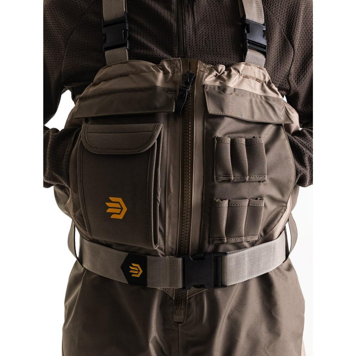 Chattanooga Lacrosse Alpha Agility Select Zip Waders in brown, size 8, waterproof 1600G gear for fishing or outdoor water activities.