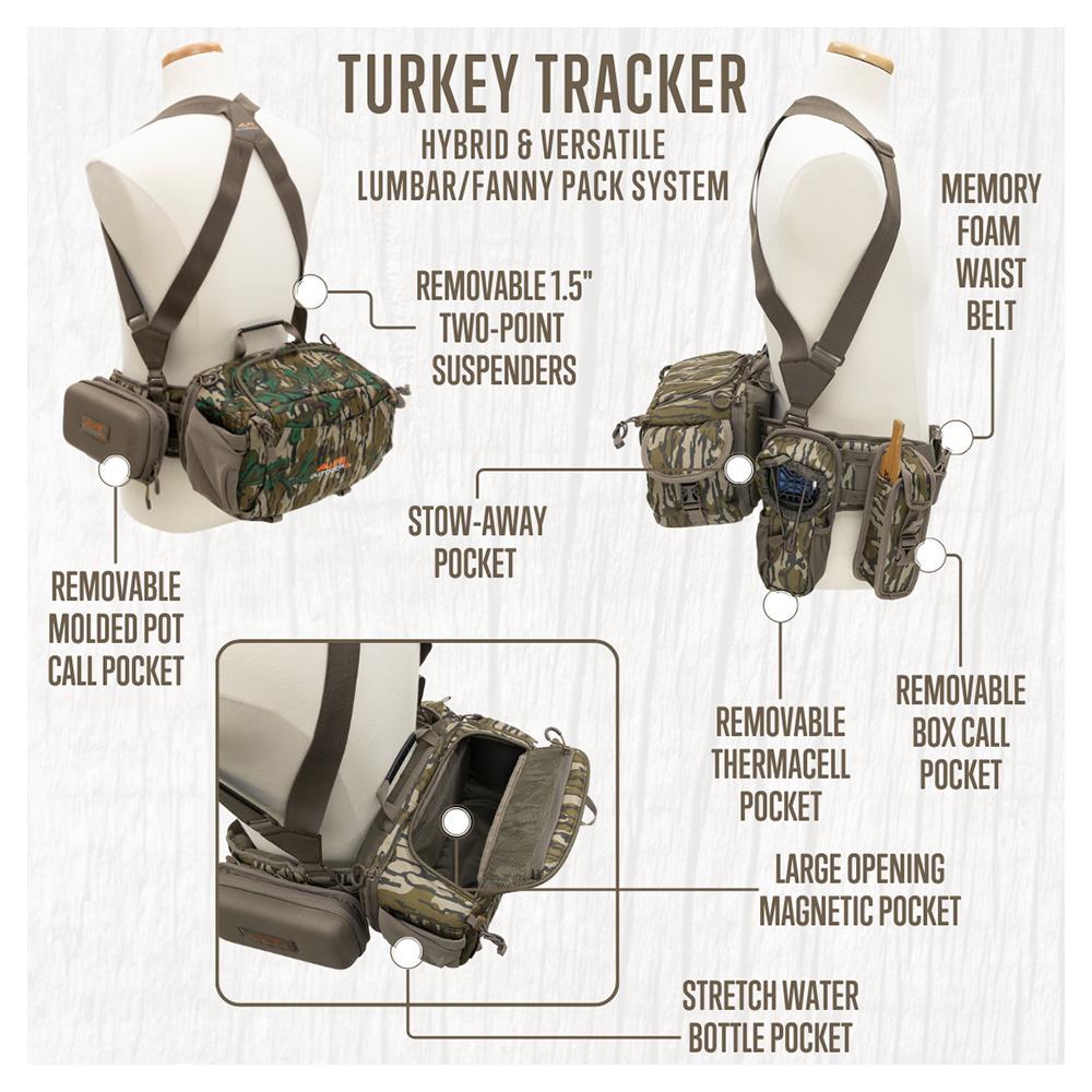 Chattanooga Alps Outdoorz Turkey Tracker waist pack in Mossy Oak Bottomland camouflage, durable and comfortable for outdoor hunting.