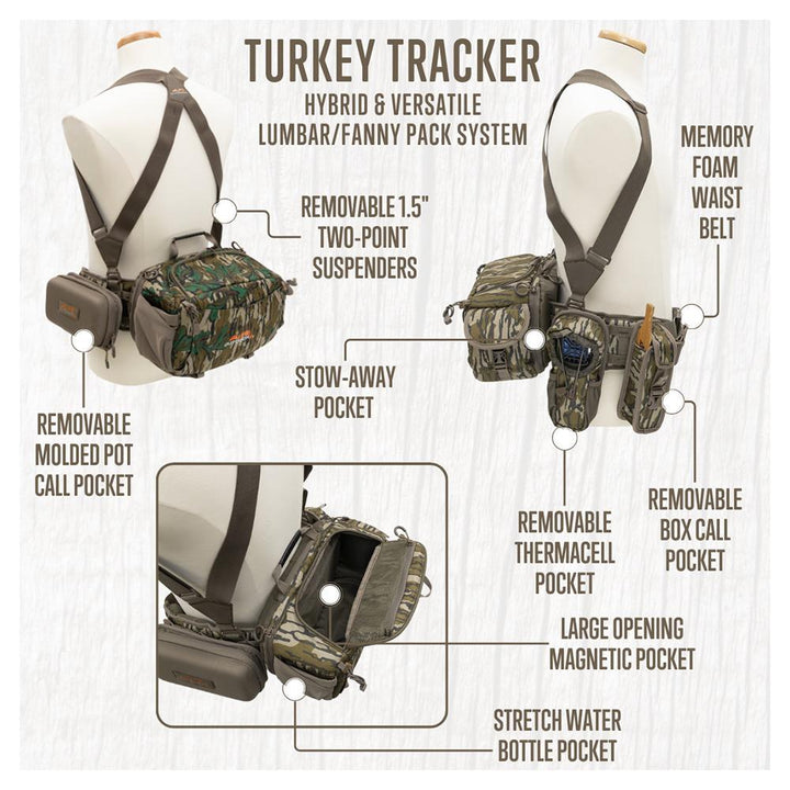 Chattanooga Alps Outdoorz Turkey Tracker waist pack in Mossy Oak Greenleaf, lightweight and durable for outdoor hunting and outdoor activities.