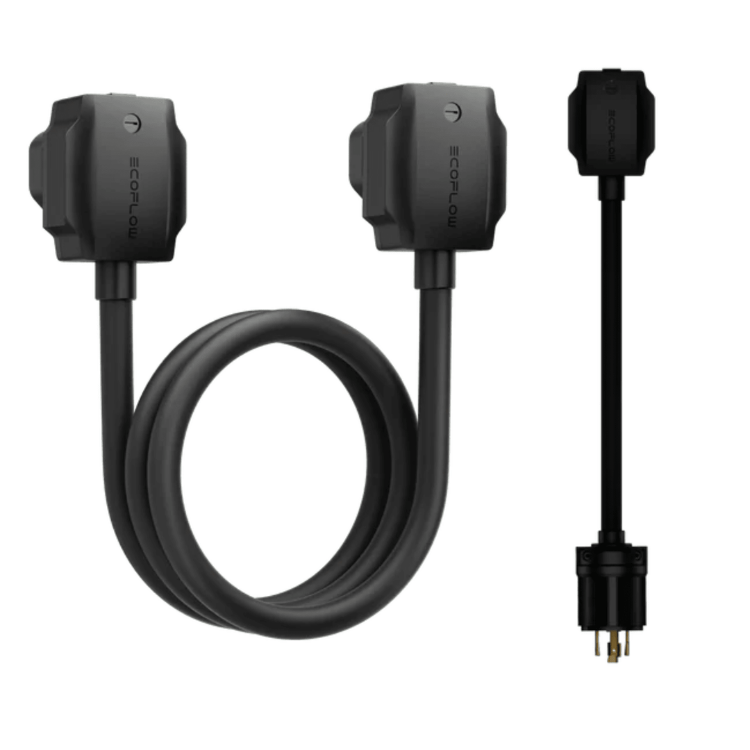 EcoFlow AC generator charging adapter and power input-output cable kit, black plastic connectors and cables for renewable energy devices