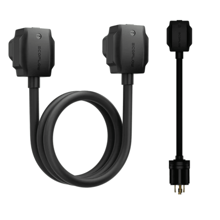 EcoFlow AC generator charging adapter and power input-output cable kit, black plastic connectors and cables for renewable energy devices