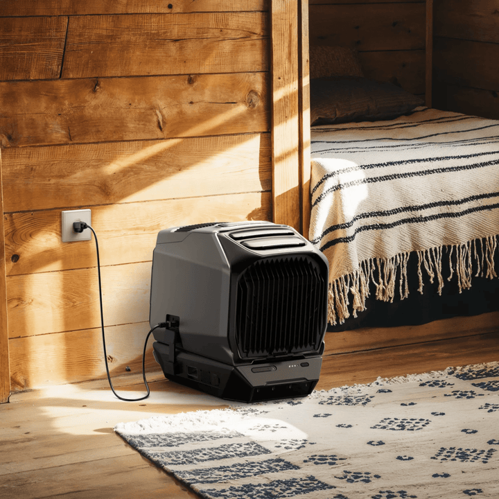 EcoFlow WAVE 3 portable air conditioner for fast cooling, energy-efficient AC unit with sleek design and user control panel.