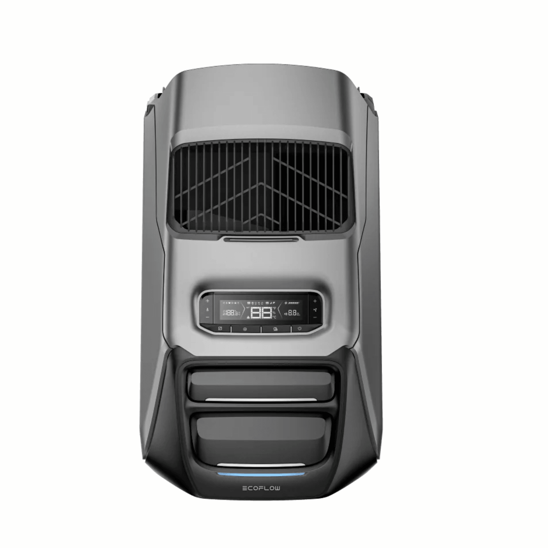 EcoFlow WAVE 3 portable air conditioner unit with digital controls, cooling and heating functions, and optional battery attachment.