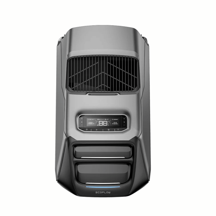 EcoFlow WAVE 3 portable air conditioner unit with digital controls, cooling and heating functions, and optional battery attachment.