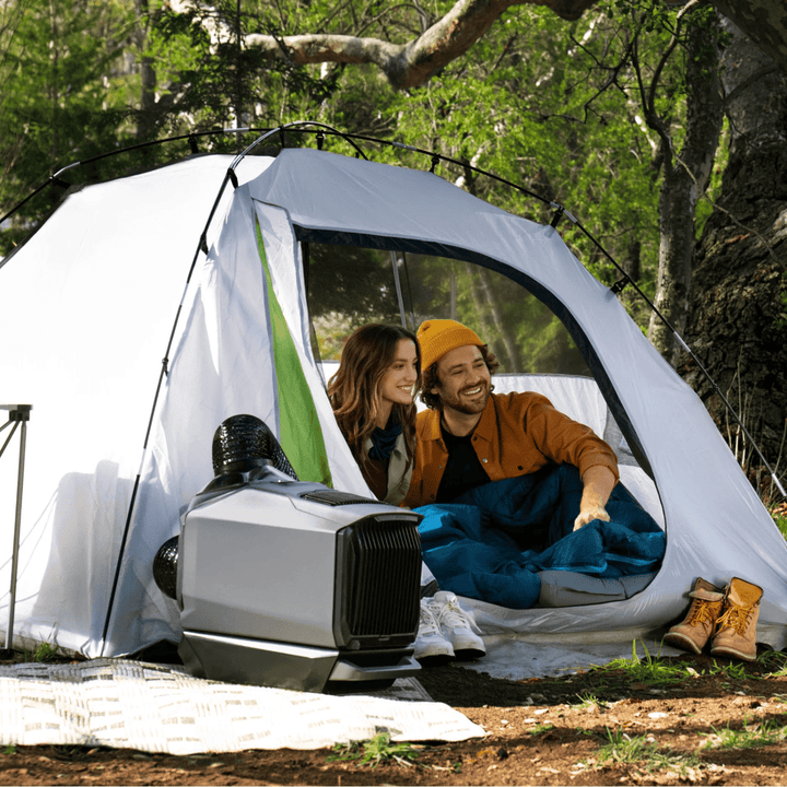 EcoFlow WAVE 3 portable air conditioner with cooling and heating functions, featuring add-on battery and 6100-6800 BTU capacity.