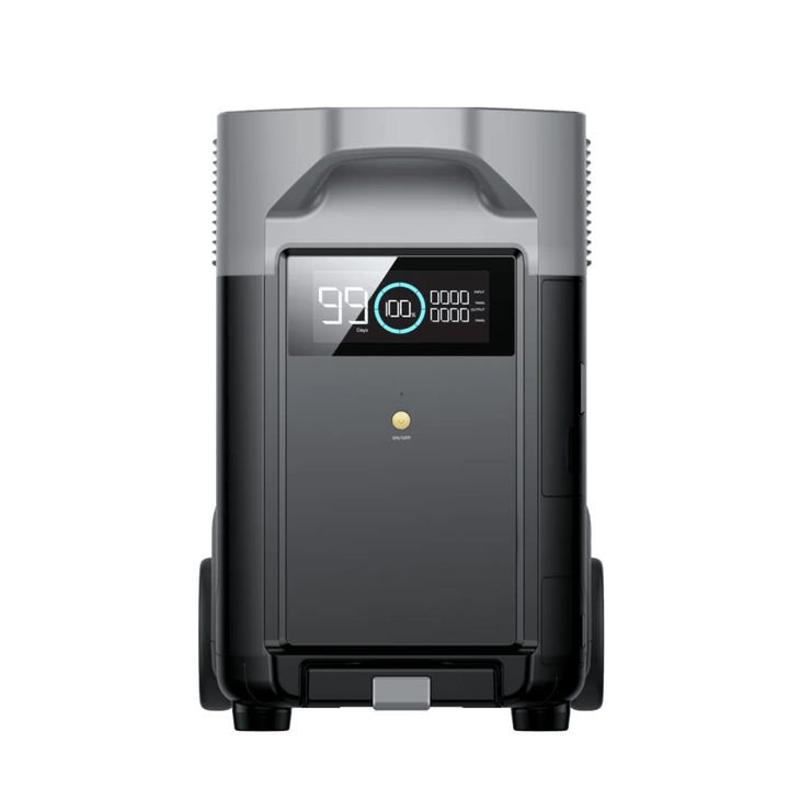 EcoFlow Delta Pro extra battery with double voltage hub, 3600Wh capacity, and connected battery and hub components.