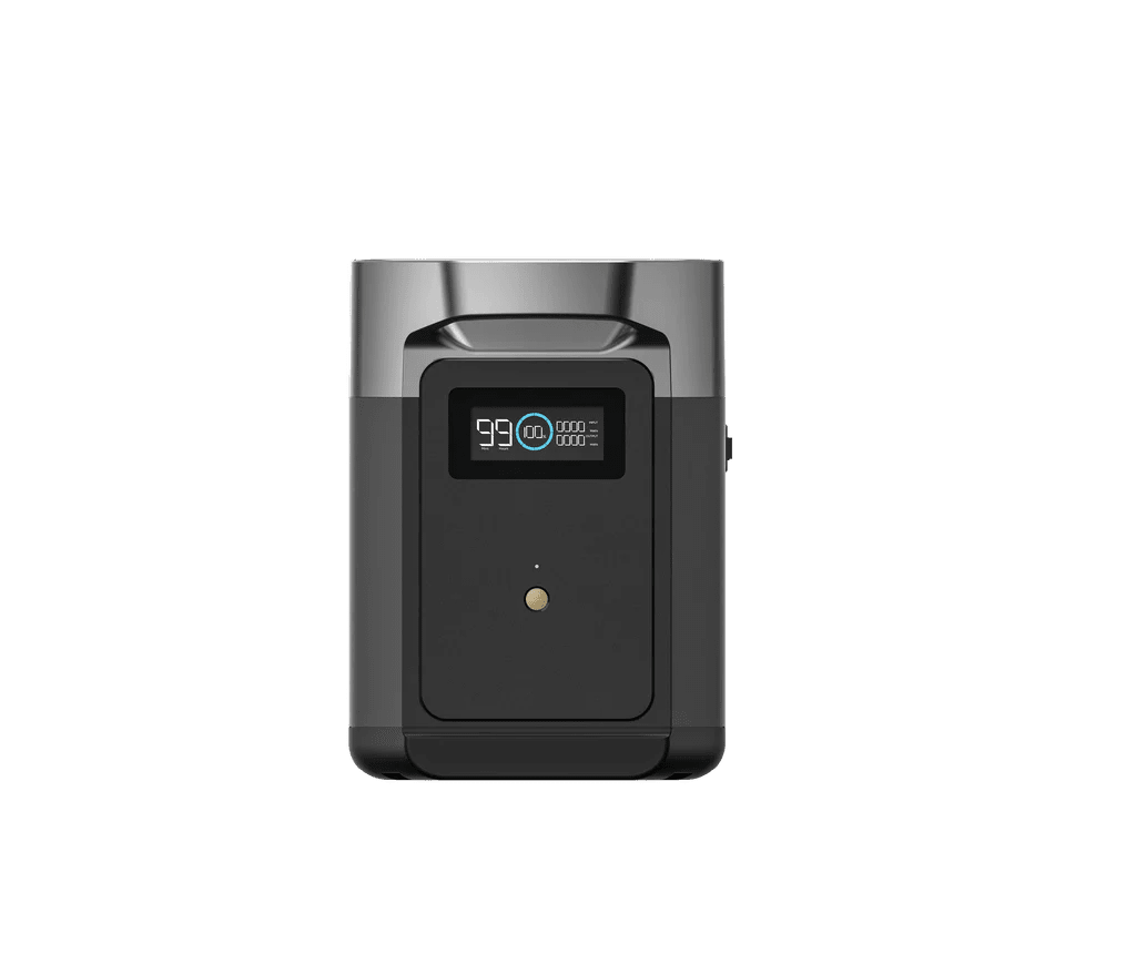 EcoFlow DELTA 2 Extra Battery 1024Wh portable power bank, outdoor and home use, with multiple charging ports and compact design.
