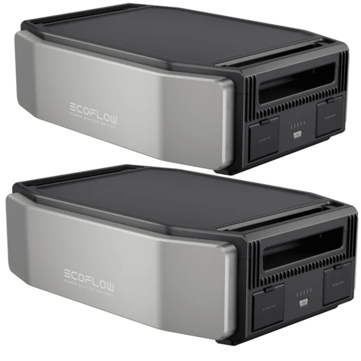 Two EcoFlow Delta Pro Ultra batteries with 6kWh capacity, portable energy storage units for reliable power backup.