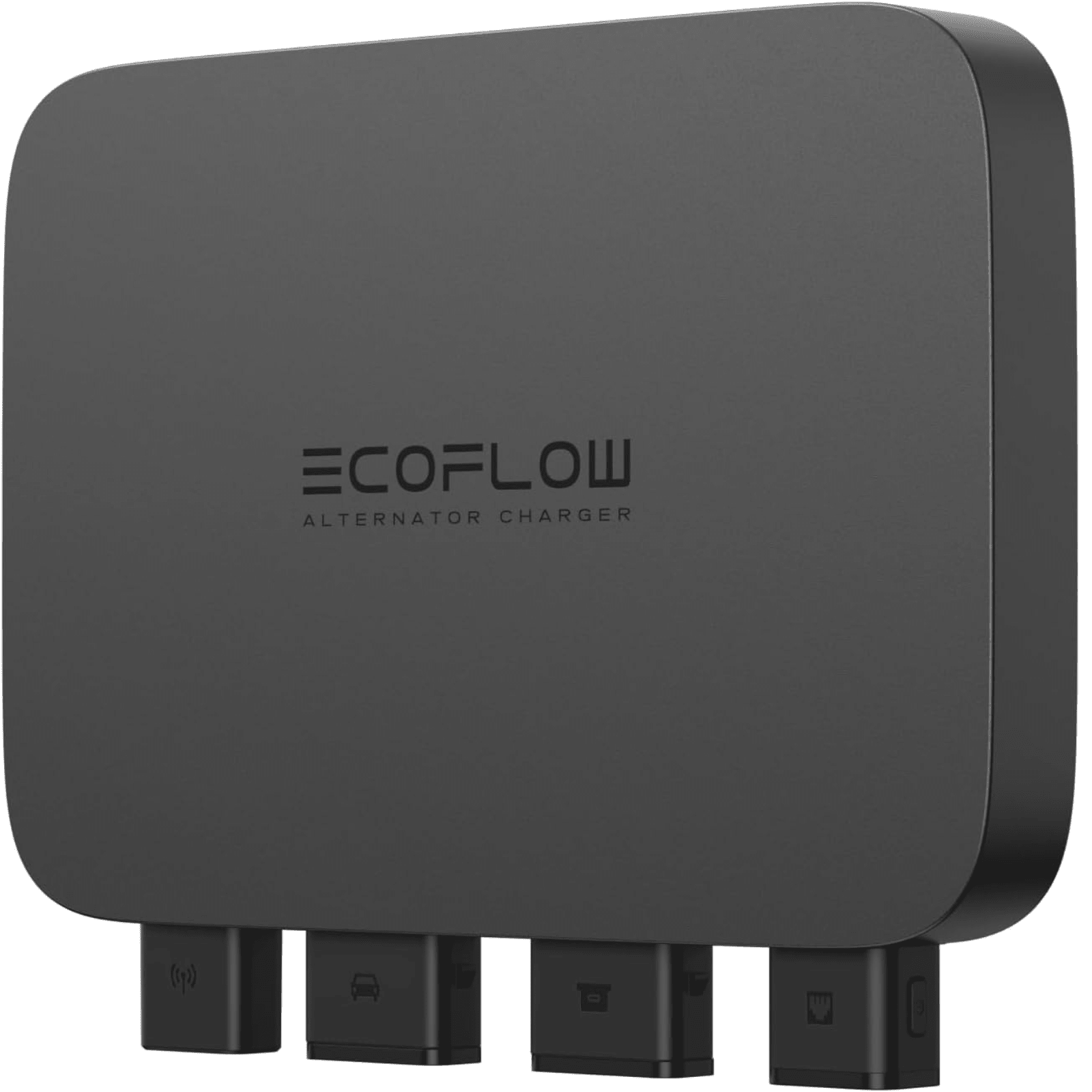 EcoFlow 800W 3-in-1 fast DC-DC alternator charger for power stations, showing the compact charger device with connection ports.