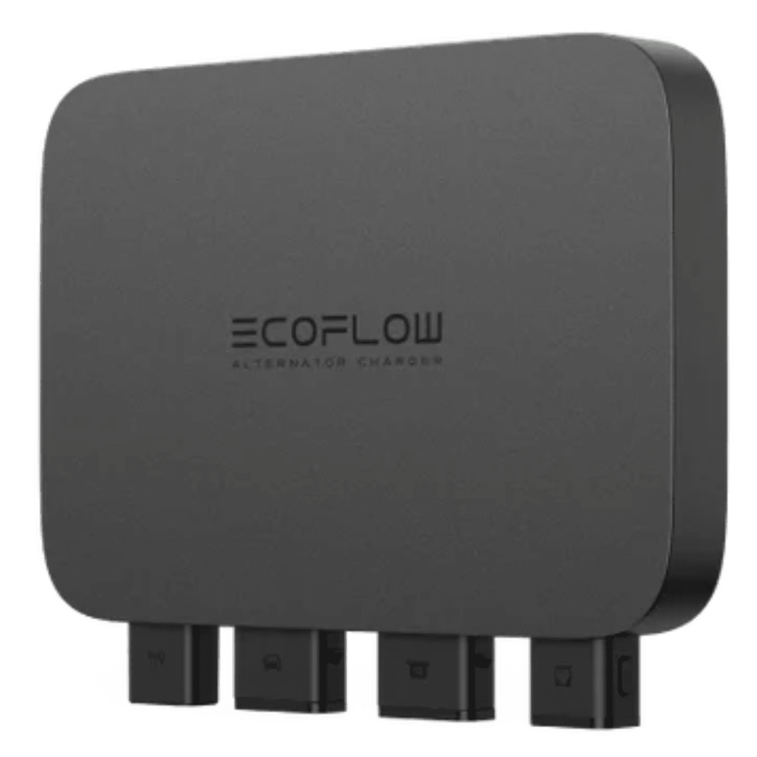 EcoFlow 800W 3-in-1 fast DC-DC alternator charger for power stations, showcasing the compact charger device from EcoFlow.