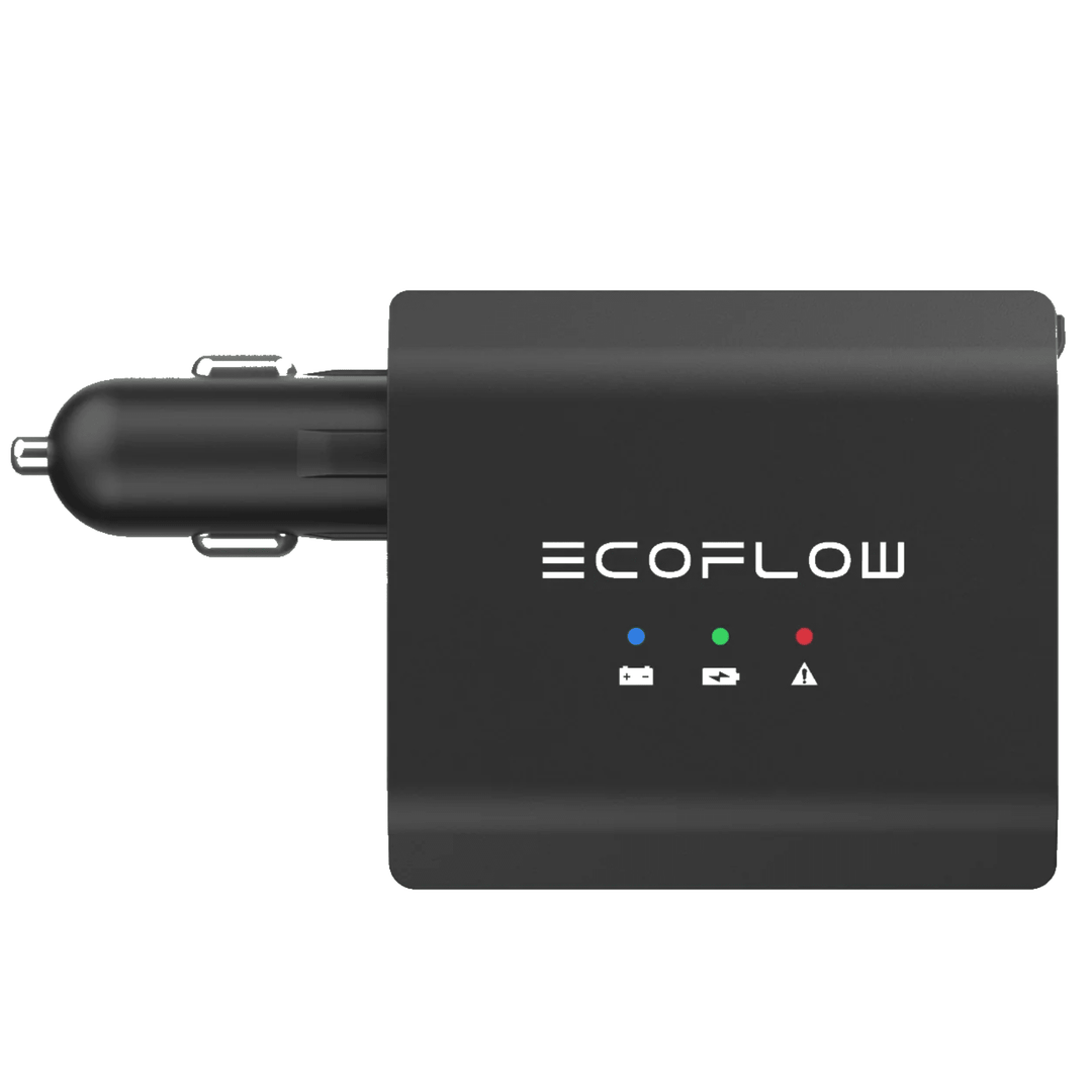 EcoFlow Smart Auto Battery Charger for cars and devices, portable charger with digital display and compact design.