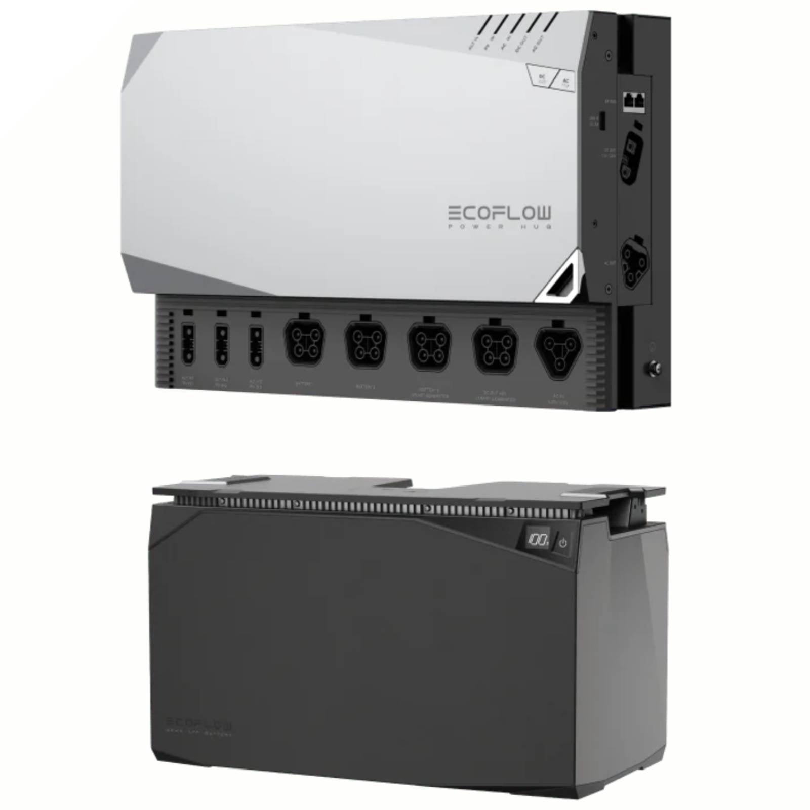 EcoFlow Power Auto Kit 5kVA 48V solar system console showing control panel and connections for high-efficiency backup power.