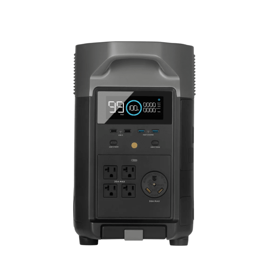 EcoFlow Delta Pro with two extra batteries, portable backup power system providing 7200W capacity for reliable energy storage