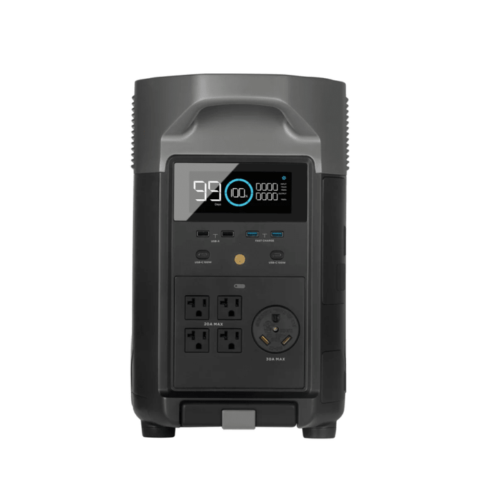 EcoFlow Delta Pro with two extra batteries, portable backup power system providing 7200W capacity for reliable energy storage