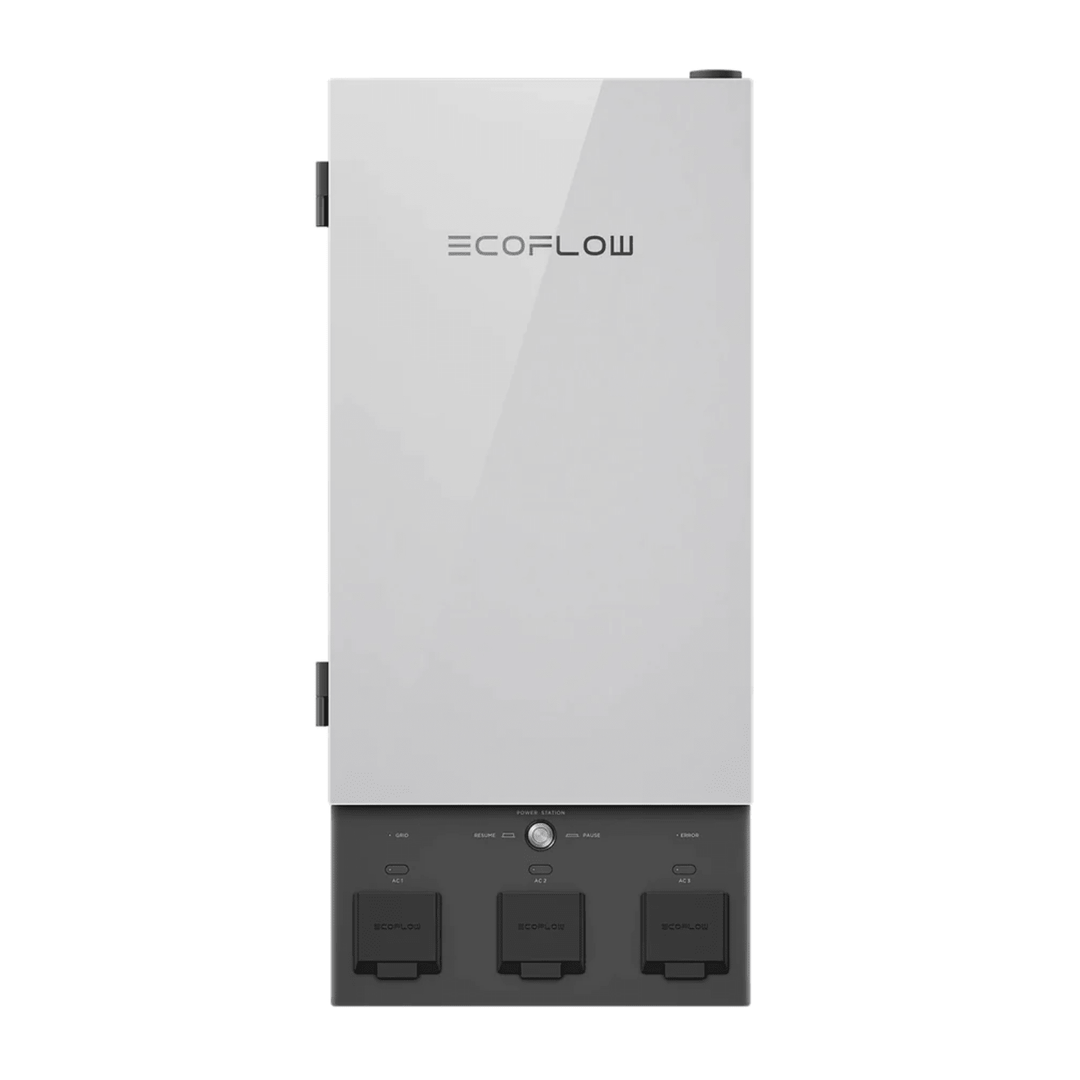EcoFlow Delta Pro Ultra inverter with battery and smart home panel, showcasing the portable power system and control interface.