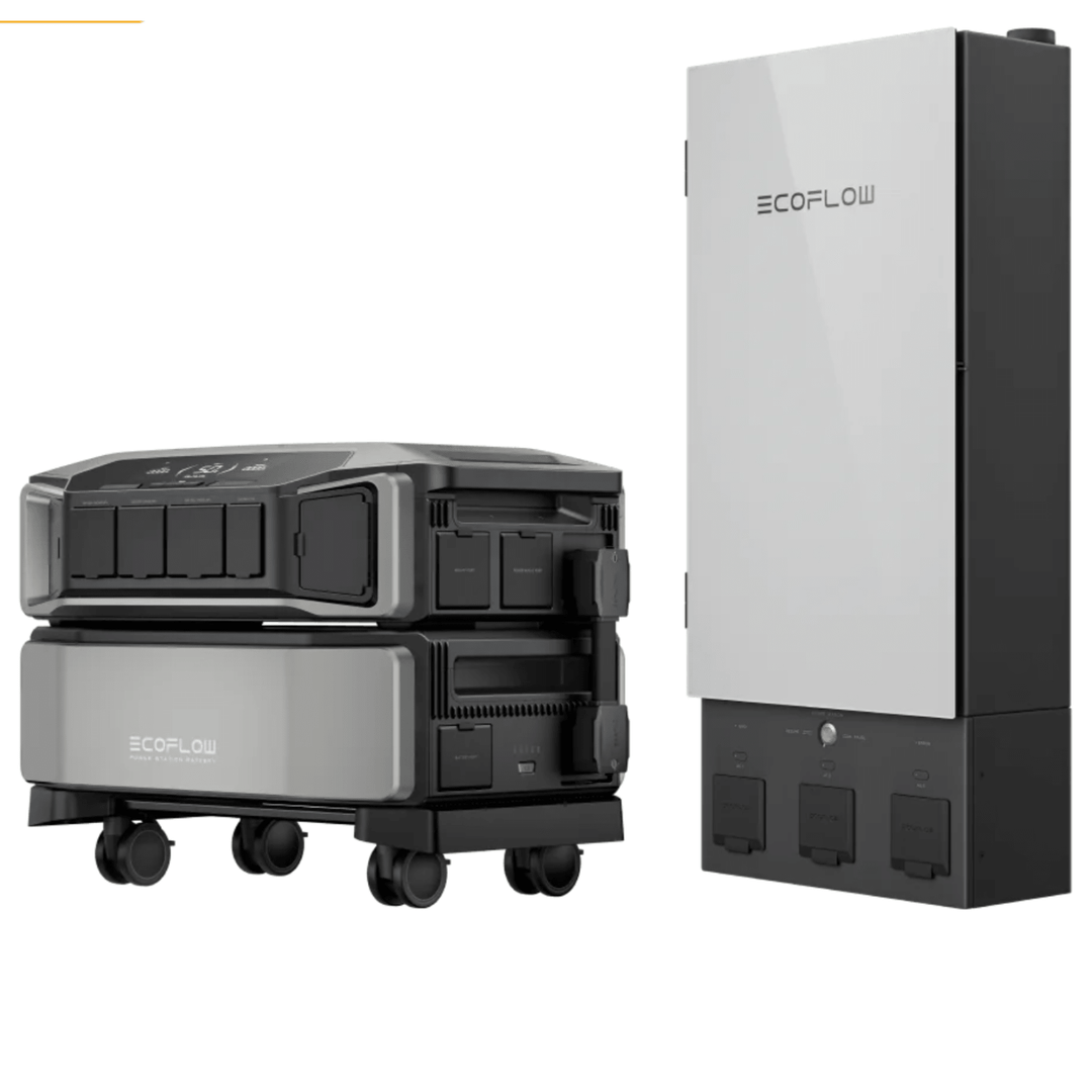 EcoFlow Delta Pro Ultra inverter with battery and smart home panel, showcasing compact design and control panel for home backup.