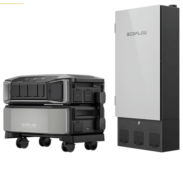 EcoFlow Delta Pro Ultra inverter with battery and smart home panel, showcasing compact design and control panel for home backup.